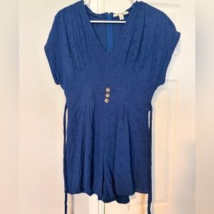 miami Royal Blue Eyelet V-Neck Tunic with Button Accents